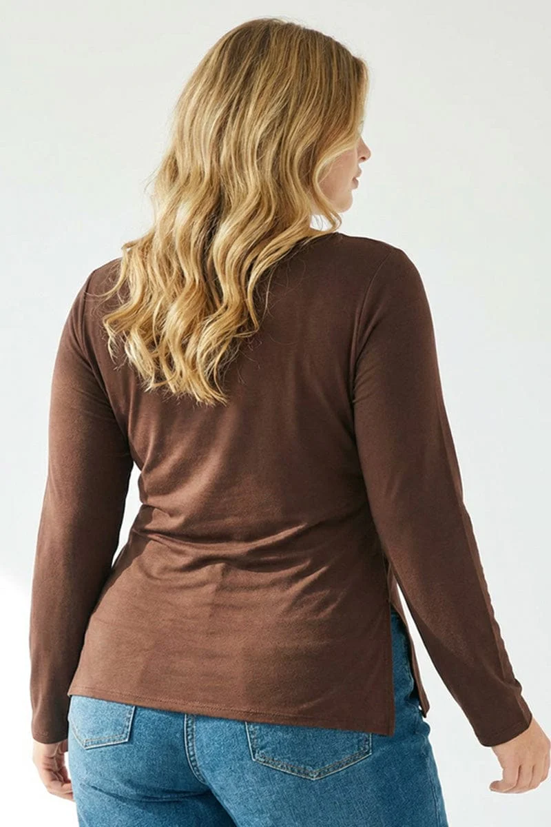 Brown Asymmetrical Top Long Sleeve - Image 3
