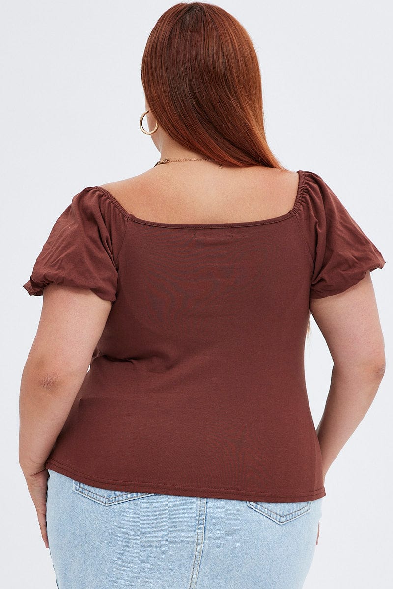 Brown Bardot Top Short Sleeve - Image 5