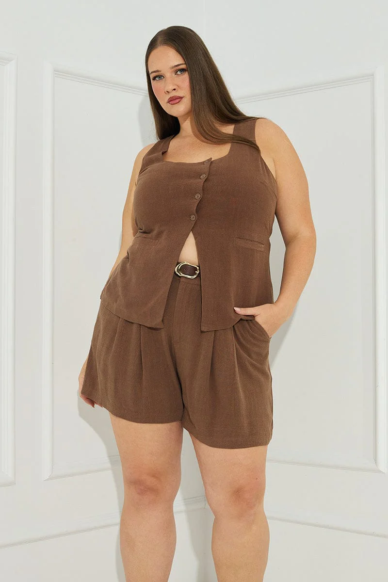 Brown Bermuda Shorts Elastic Waist