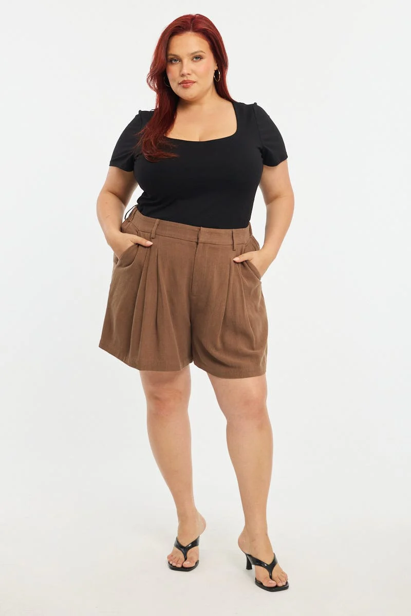 Brown Bermuda Shorts Elastic Waist - Image 4