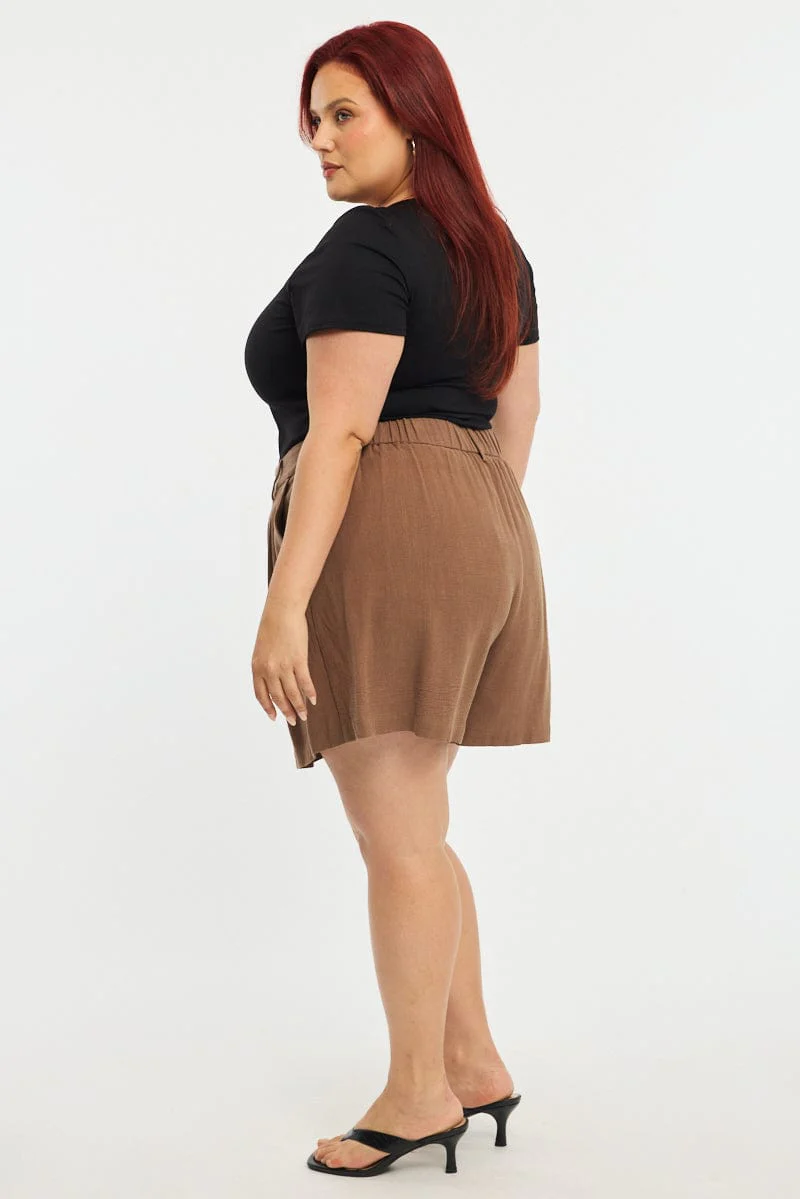 Brown Bermuda Shorts Elastic Waist - Image 5