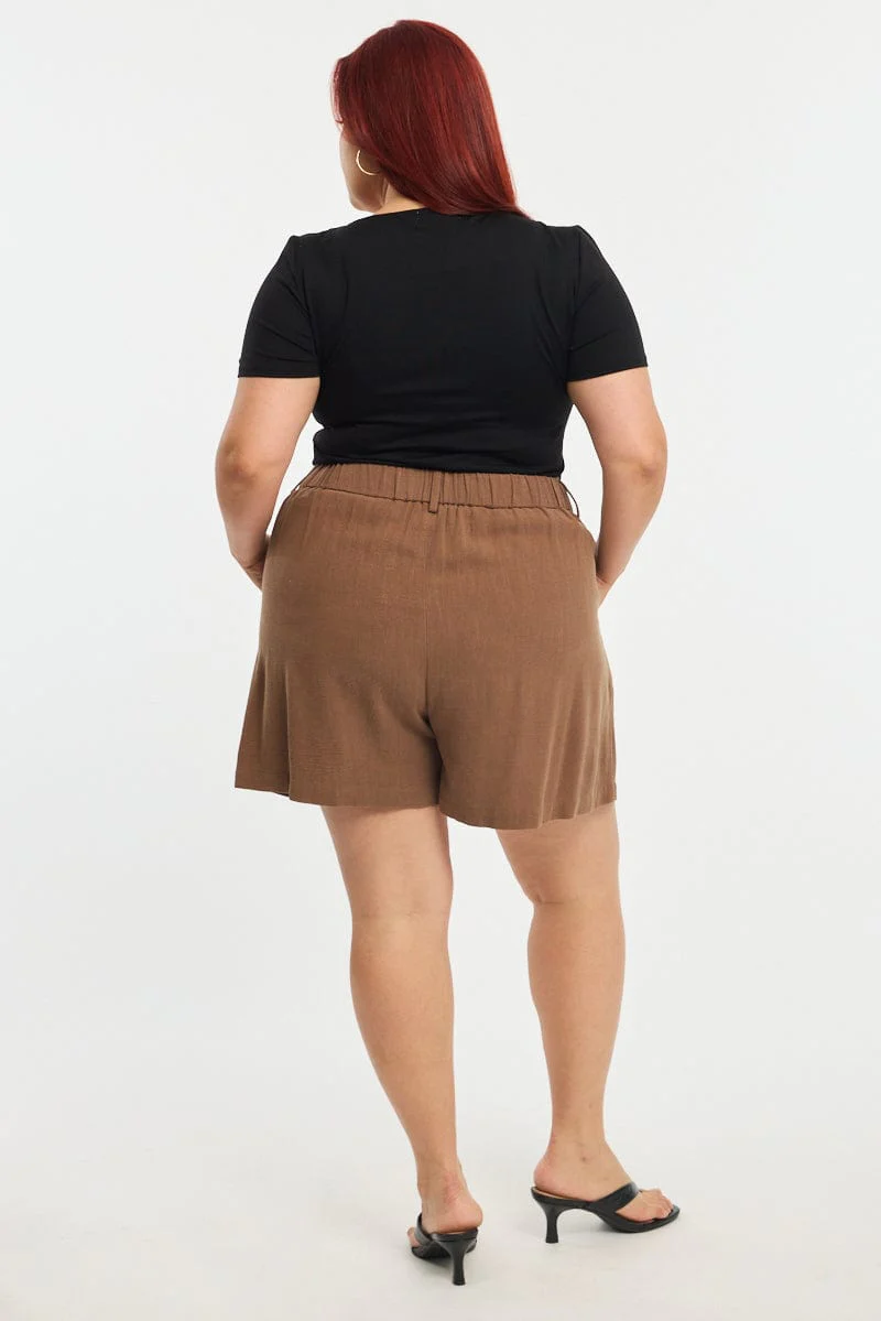 Brown Bermuda Shorts Elastic Waist - Image 6
