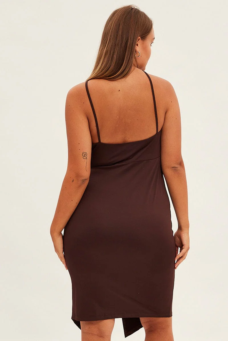 Brown Bodycon Dress One Shoulder Jersey - Image 5