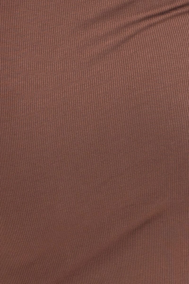 Brown Bodycon Dress Rib Jersey Sleeveless Midi - Image 6