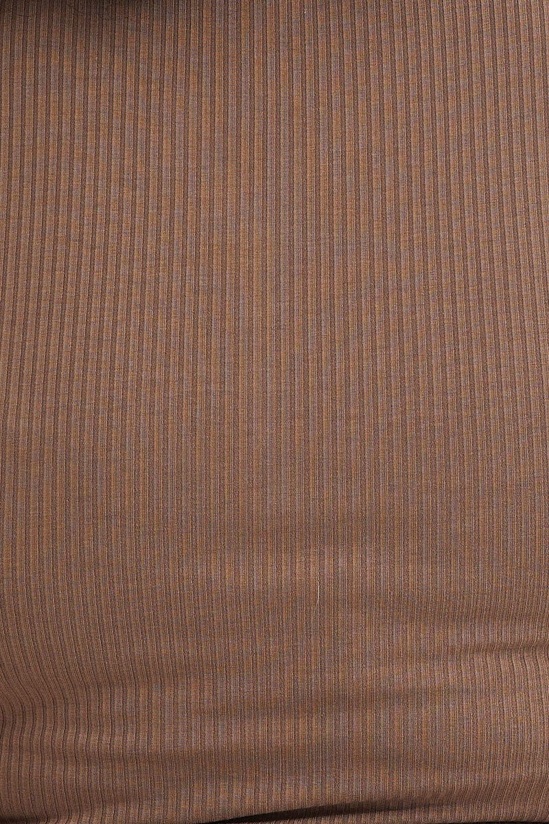 Brown Bodycon Dress V-neck Long Sleeve Rib - Image 6