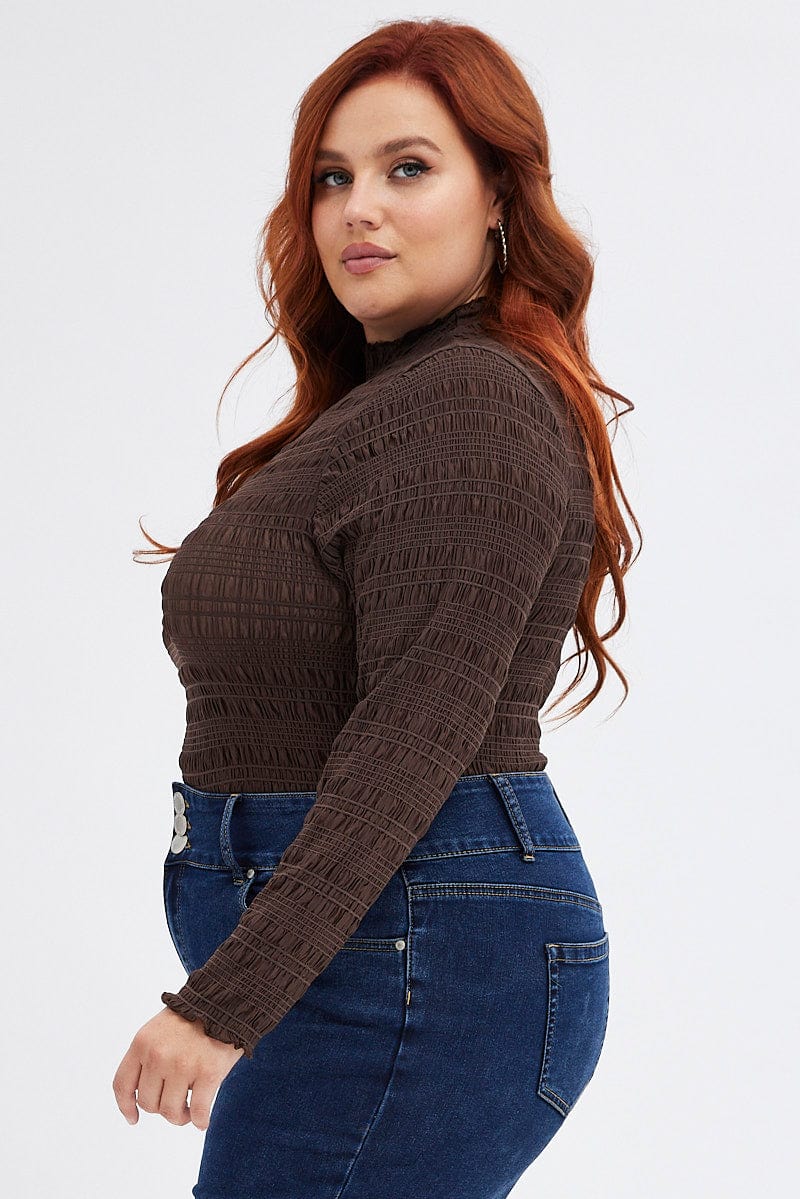 Brown Bodysuit Long Sleeve High Neck - Image 4