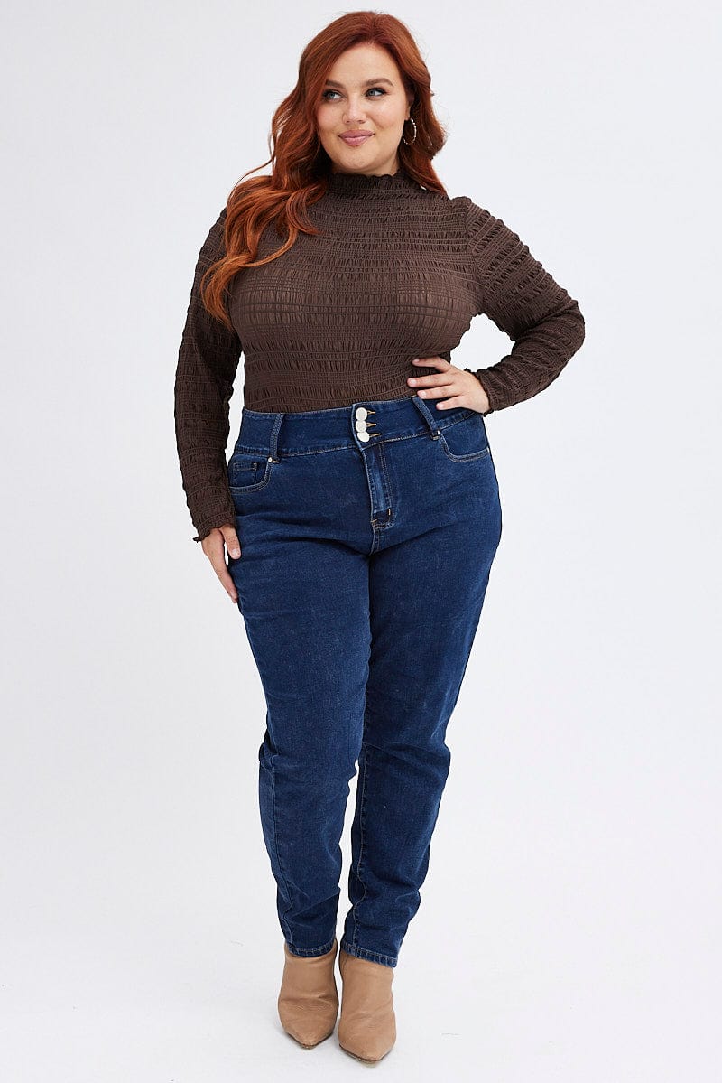 Brown Bodysuit Long Sleeve High Neck - Image 5