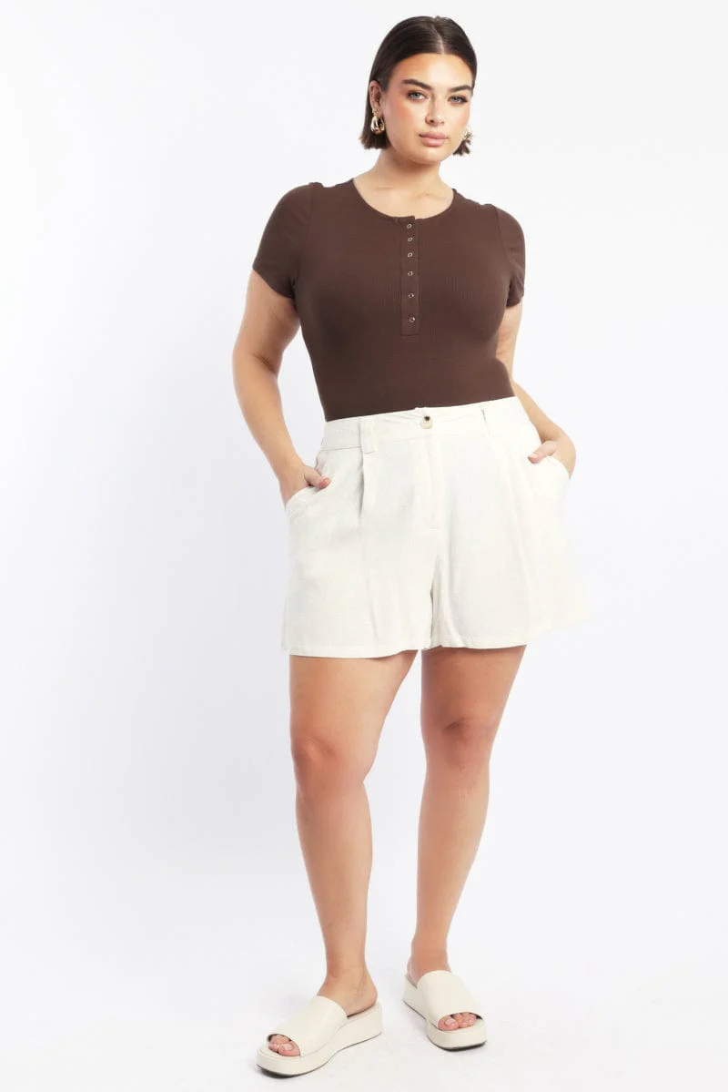 Brown Bodysuit Short Sleeve Button down - Image 2