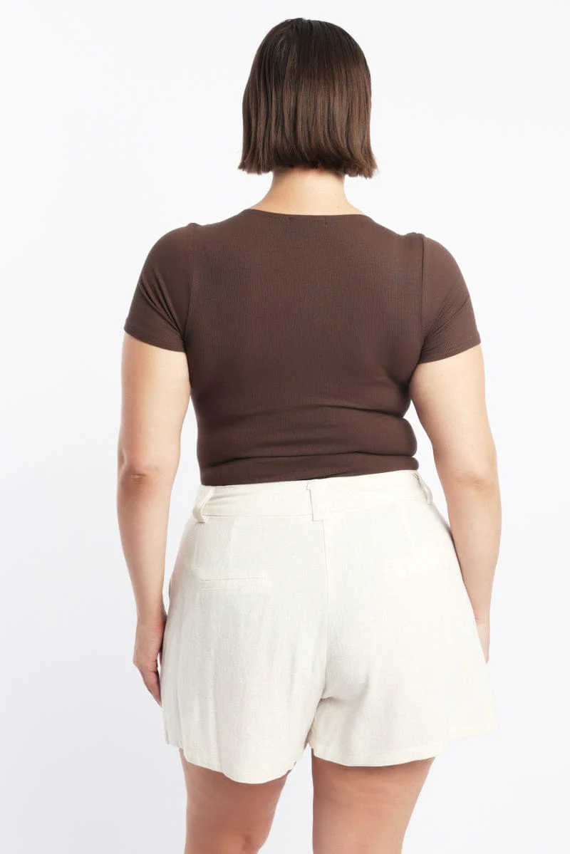 Brown Bodysuit Short Sleeve Button down - Image 3