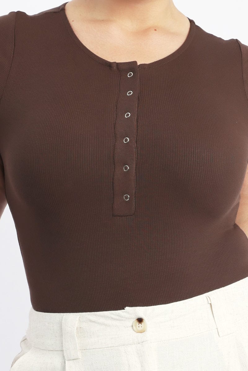 Brown Bodysuit Short Sleeve Button down - Image 5