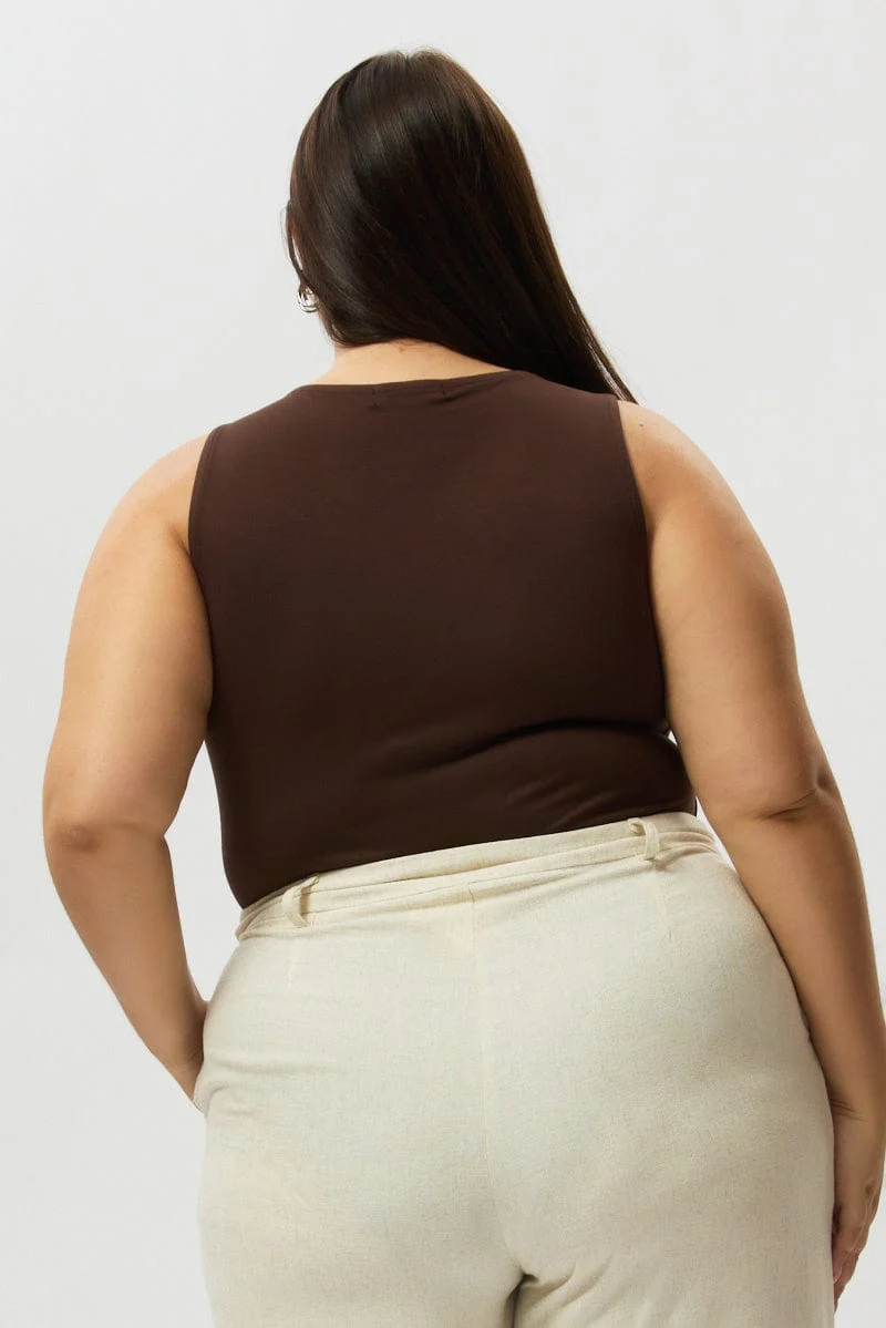 Brown Bodysuit Sleeveless Boat Neck Modal - Image 5