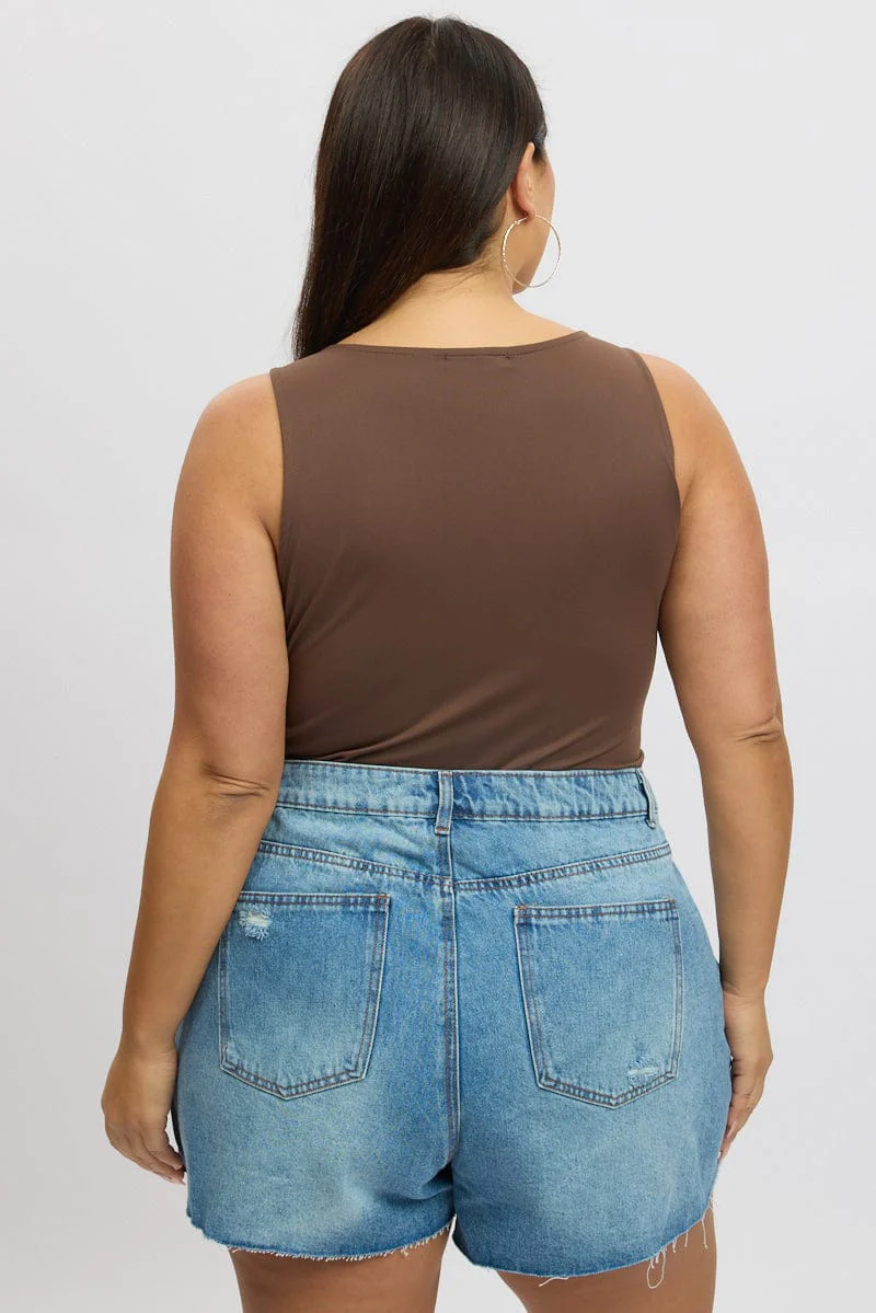 Brown Bodysuit V Neck Supersoft - Image 4