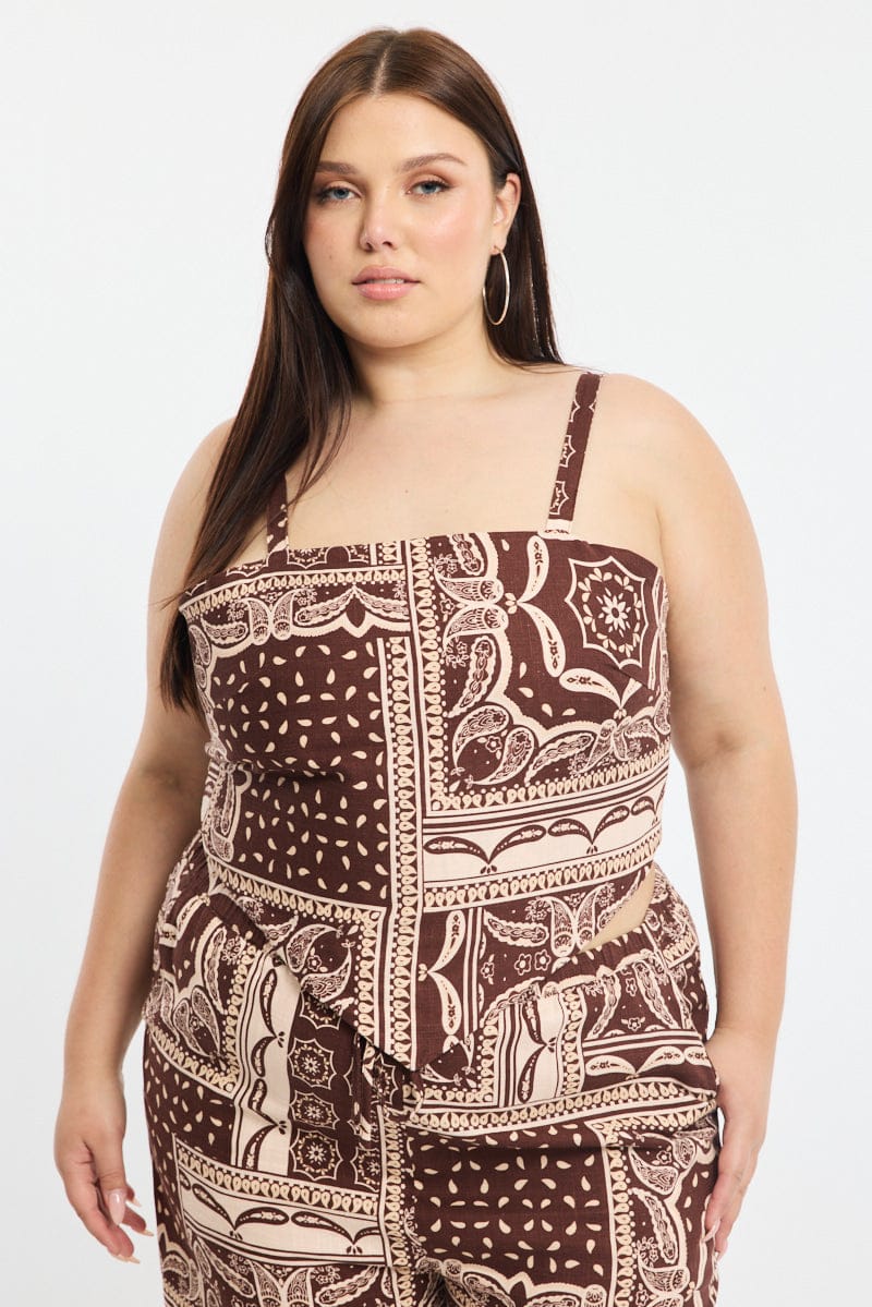 Brown Boho Bandana Scarf Top