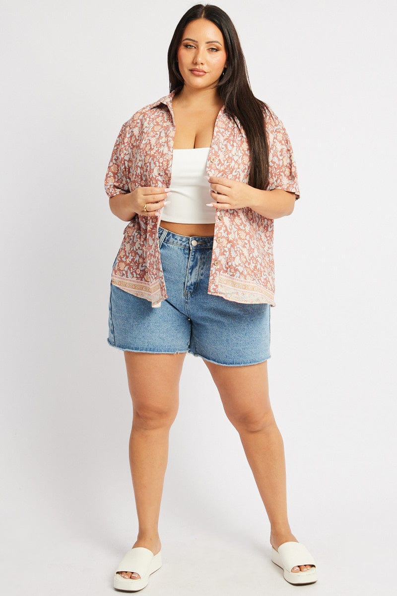 Brown Boho Relaxed Shirt Short Sleeve - Image 2