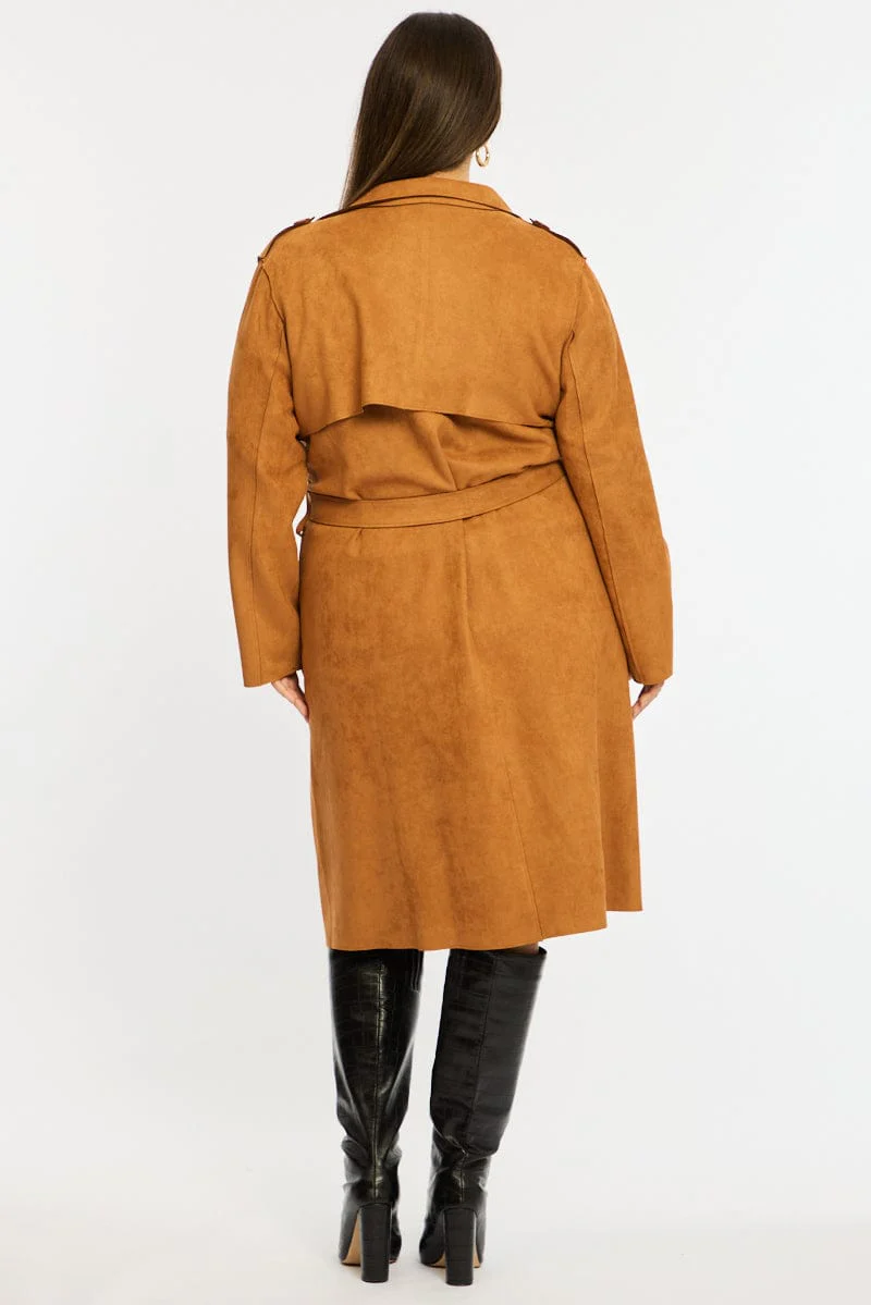 Brown Brown Faux Suede Trench Coat - Image 5