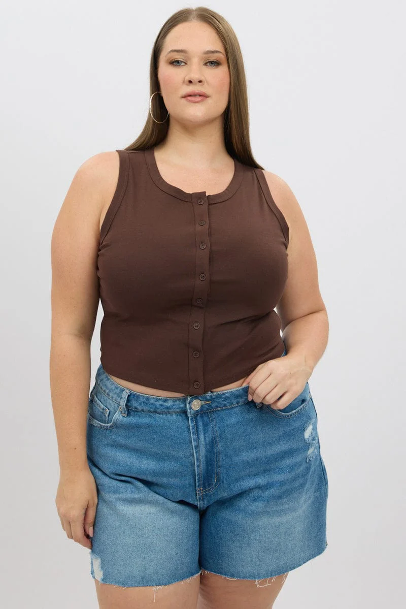 Brown Button tank Top - Image 3