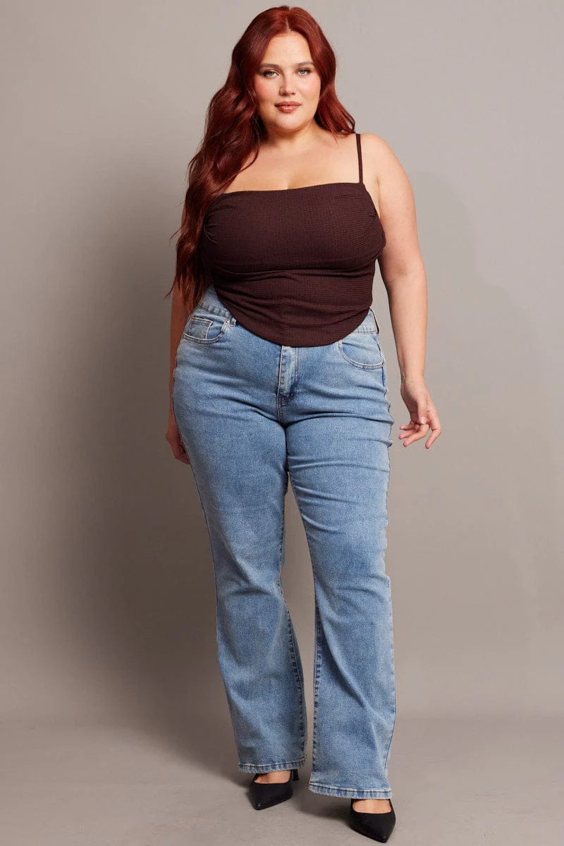 Brown Cami Top Sleeveless Cowl Neck Textured - Image 2