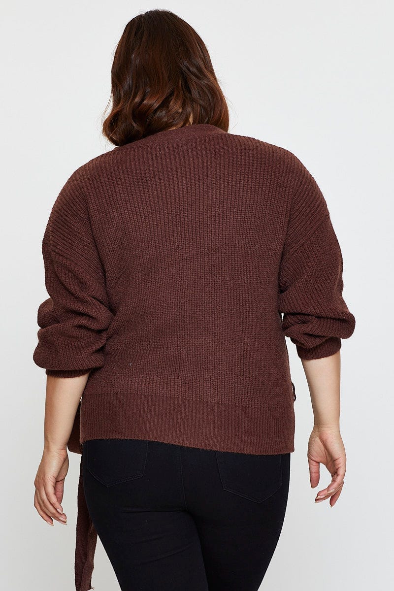 Brown Cardigan Long Sleeve Wrap Front Tie - Image 5