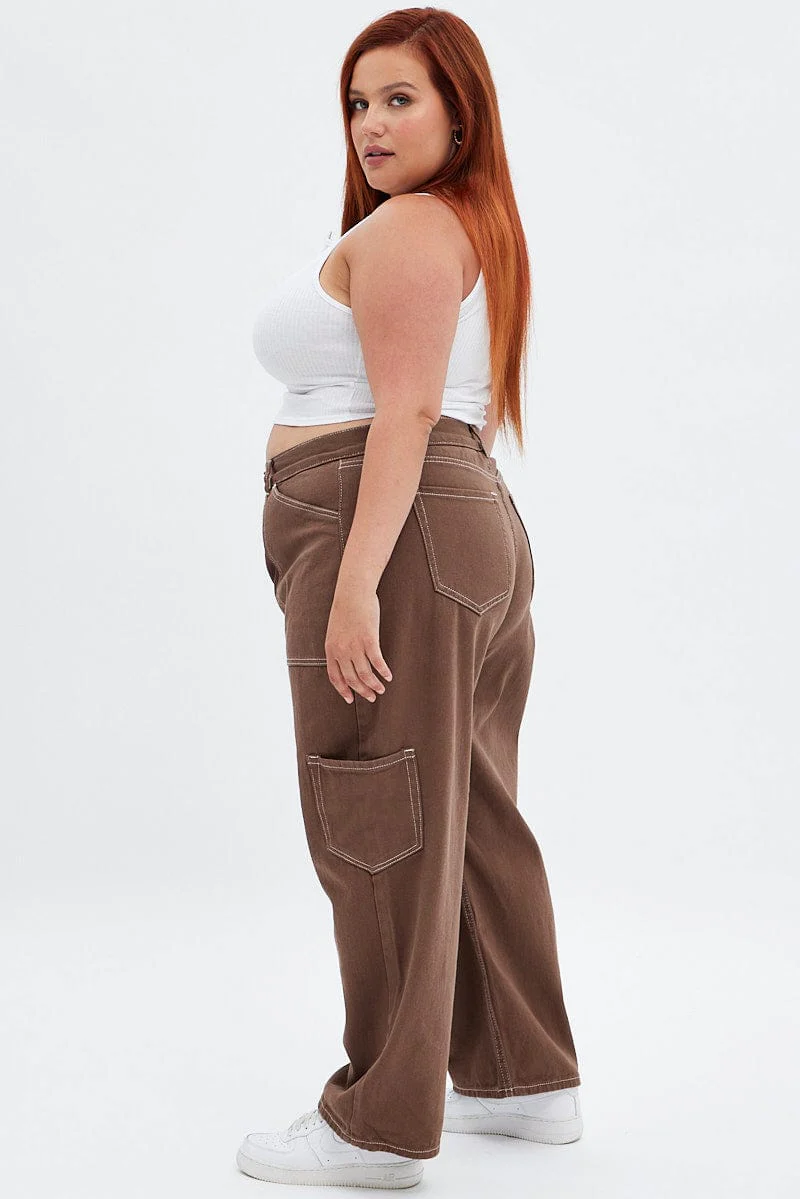 Brown Cargo Denim Jeans High Rise - Image 5