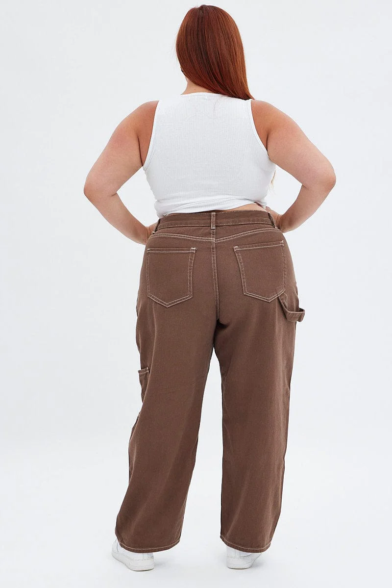 Brown Cargo Denim Jeans High Rise - Image 6