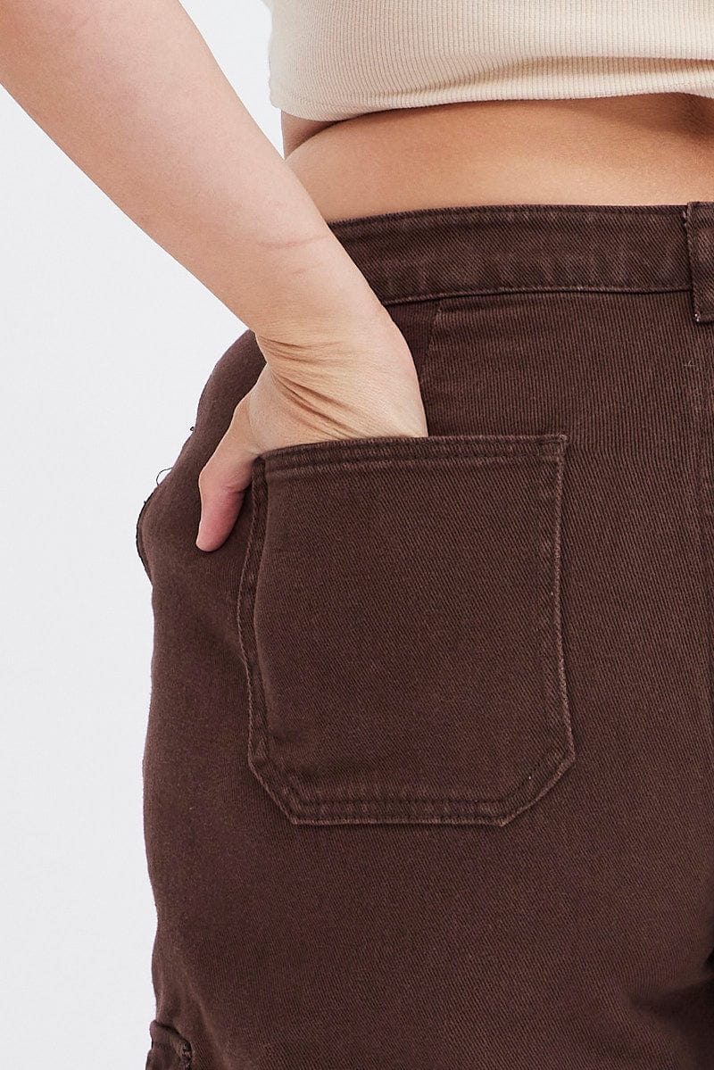 Brown Cargo Denim Jeans Mid Rise - Image 6