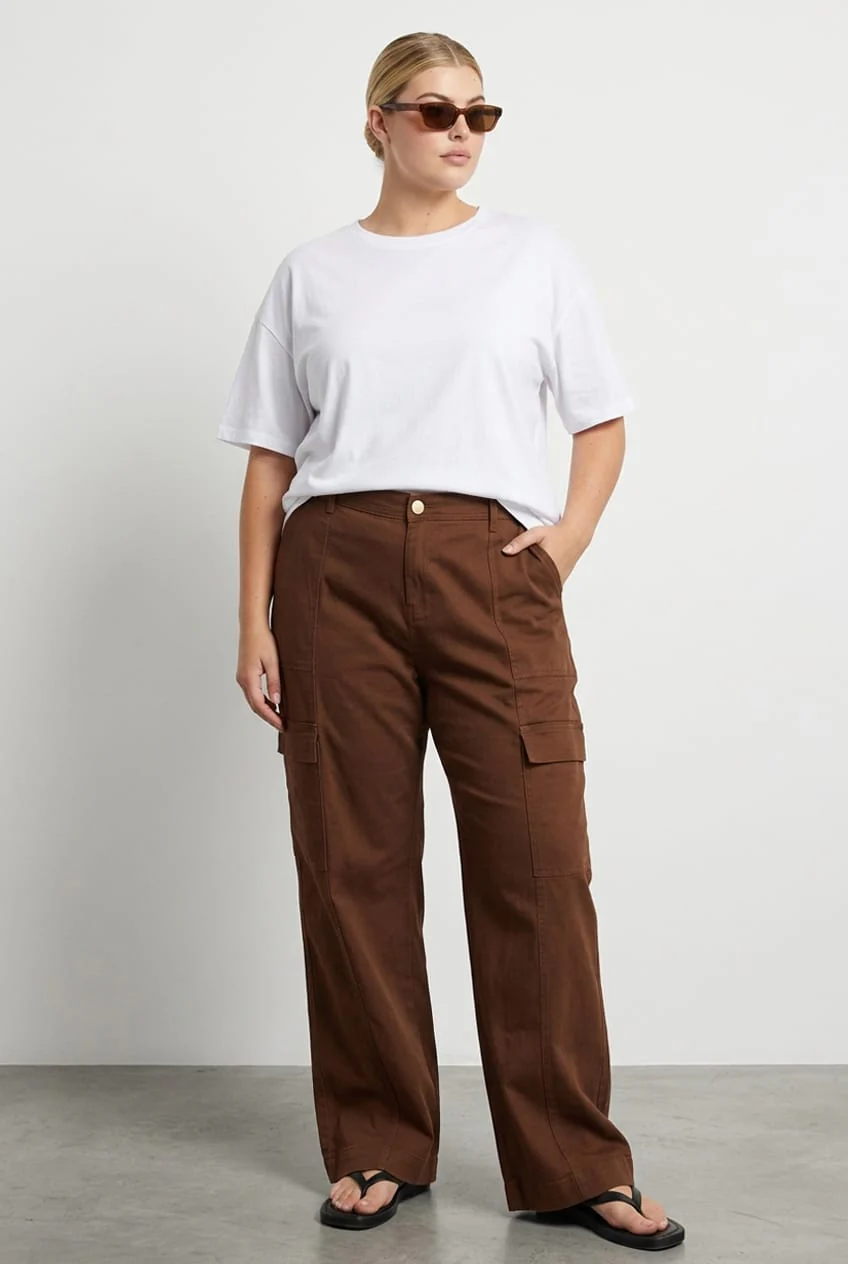 Brown Cargo Pants Elastic Waist