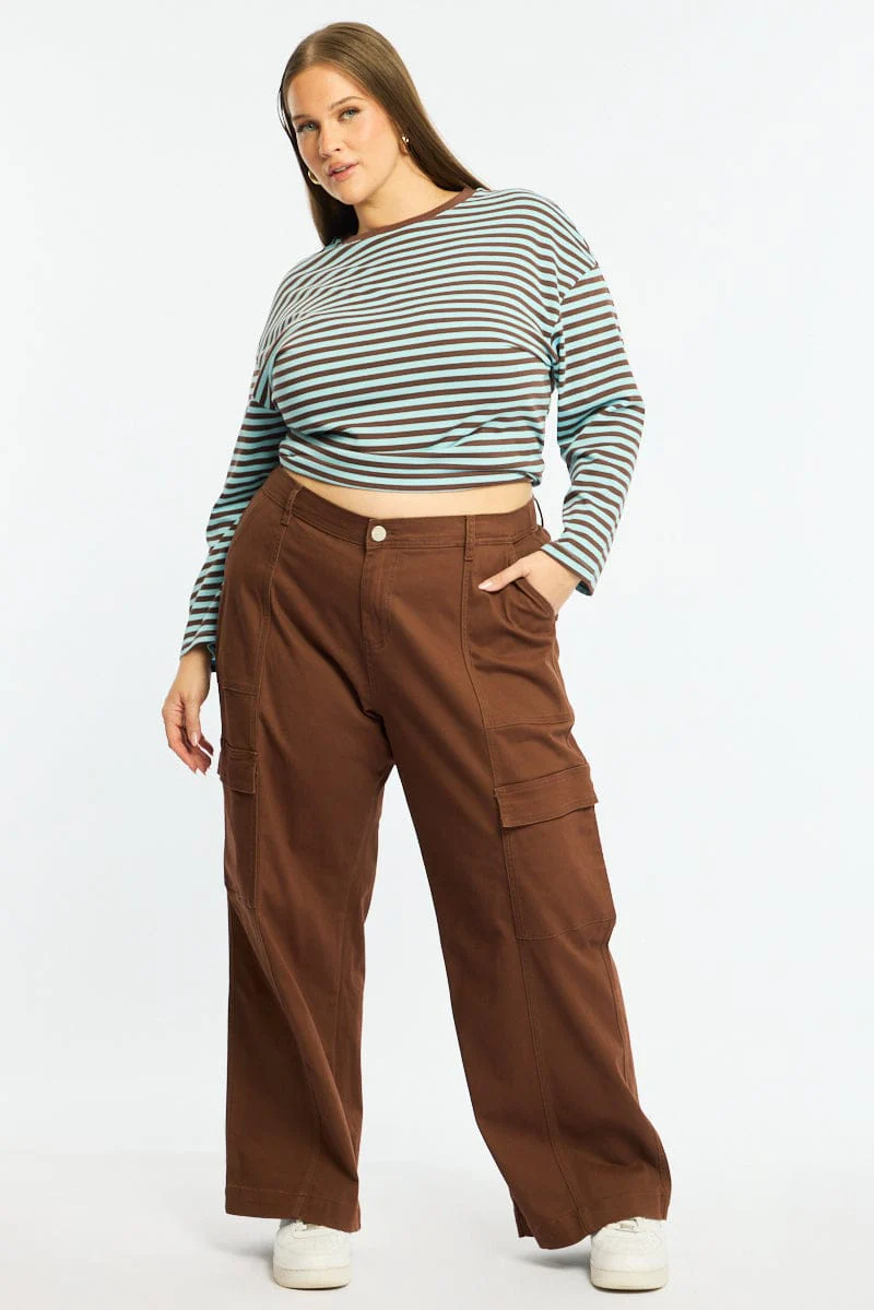 Brown Cargo Pants Elastic Waist - Image 2