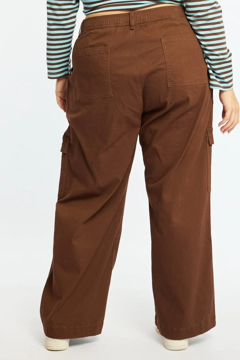 Brown Cargo Pants Elastic Waist - Image 5