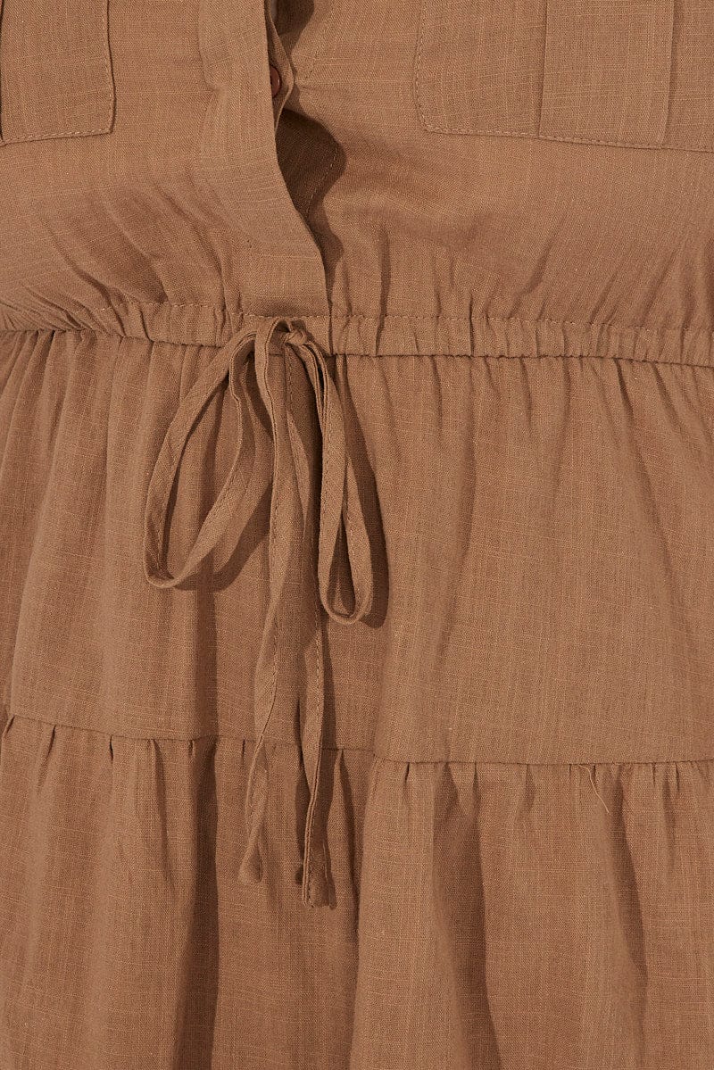 Brown Cargo Shirtdress Short Sleeve Cotton Mini - Image 6
