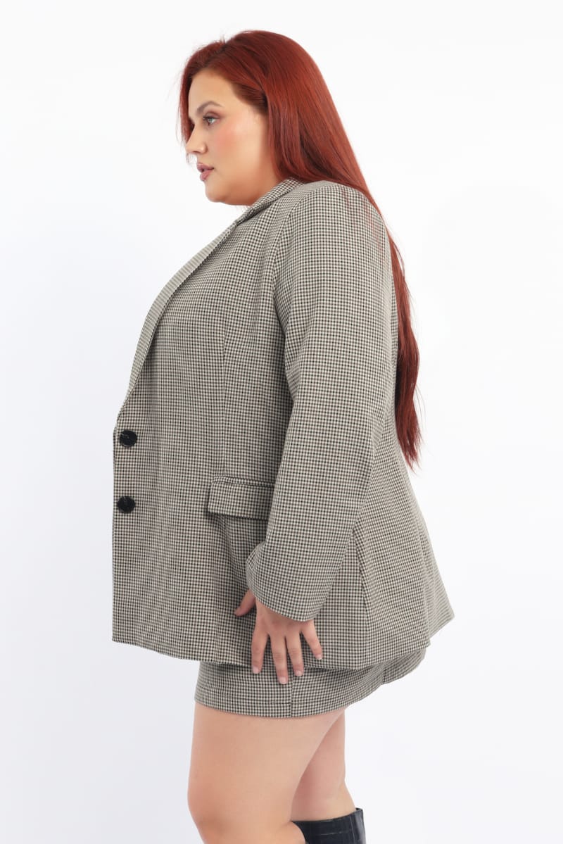 Brown Check Blazer Long Sleeve Lined - Image 4