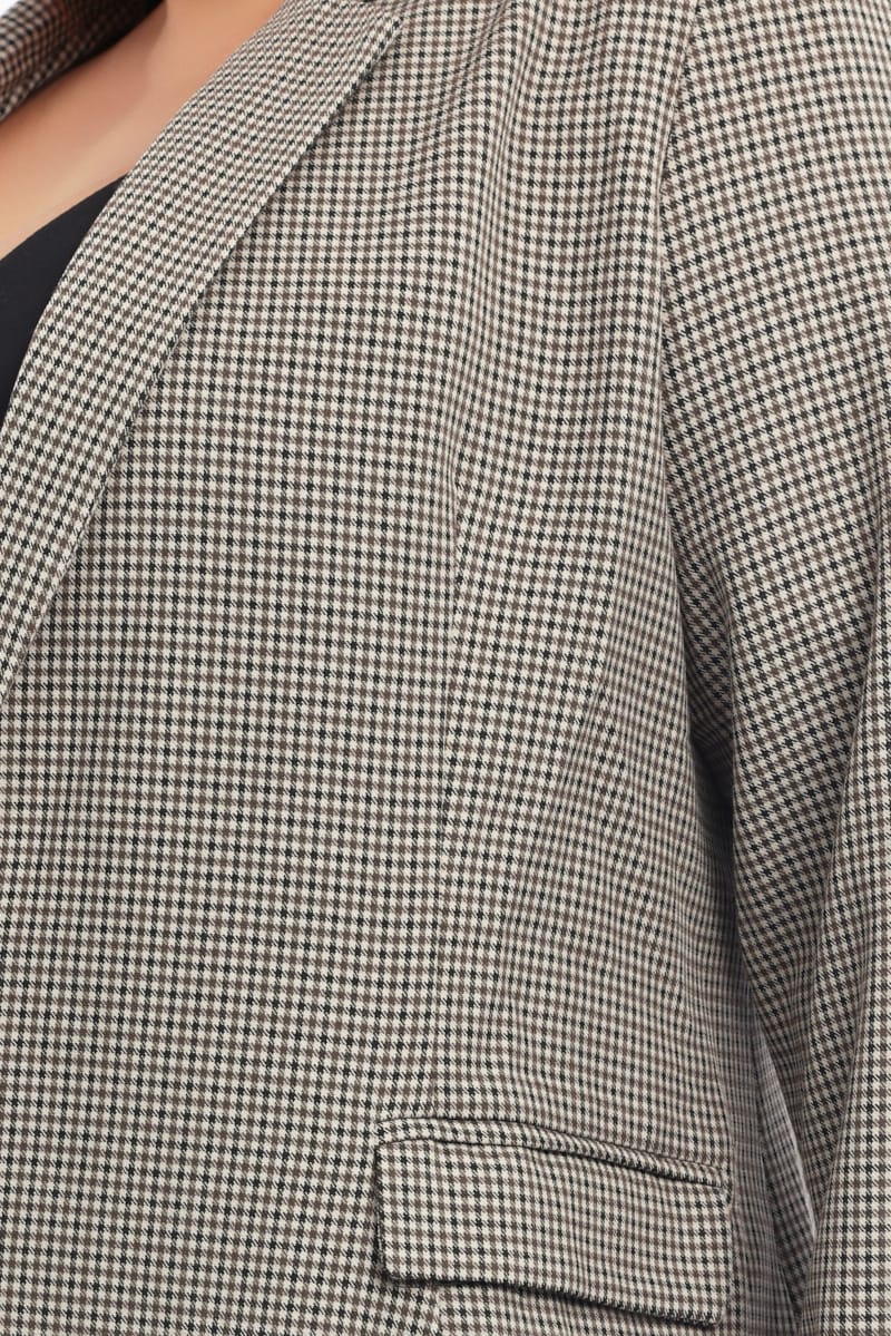 Brown Check Blazer Long Sleeve Lined - Image 6