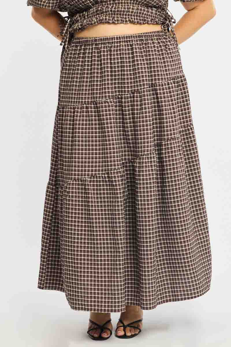 Brown Check Maxi Skirt Plaid - Image 2