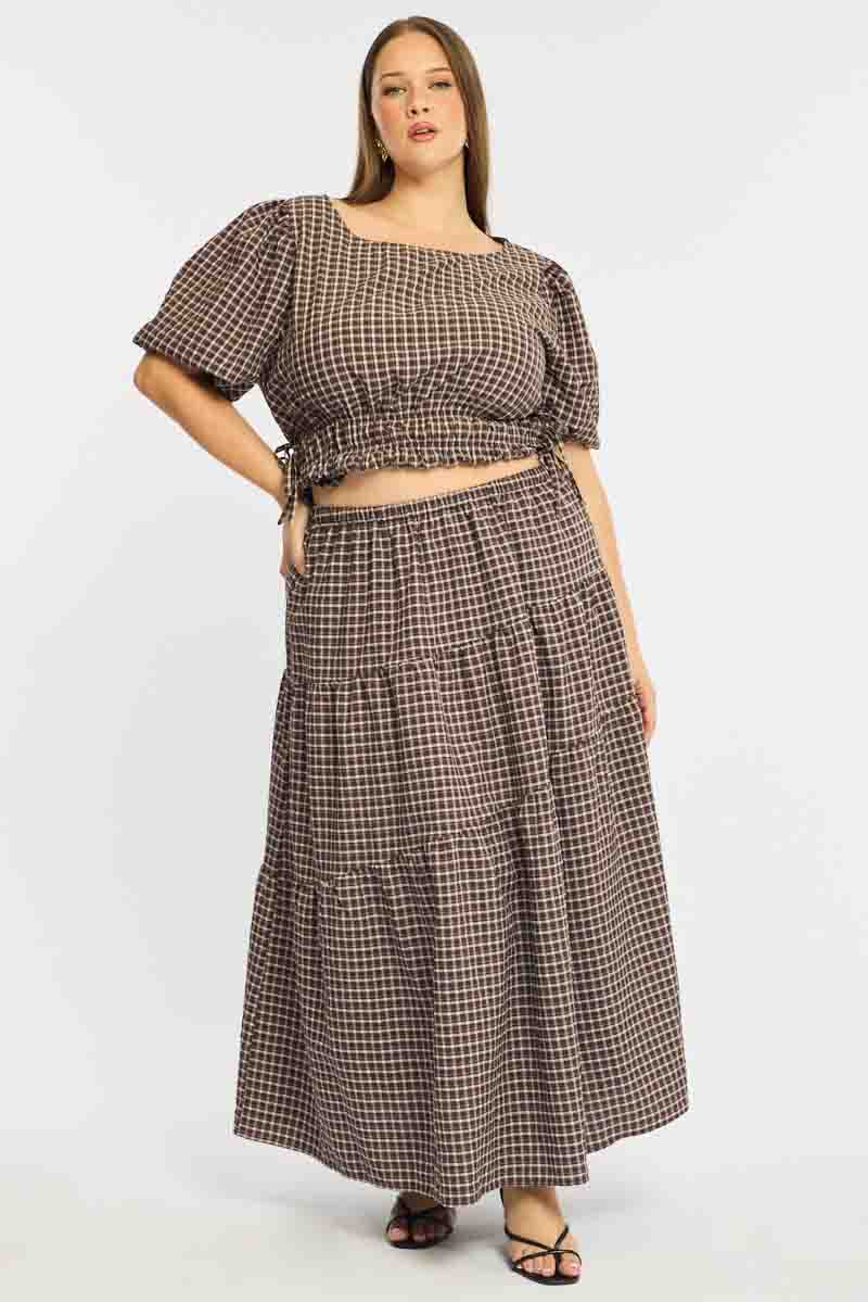 Brown Check Maxi Skirt Plaid - Image 3