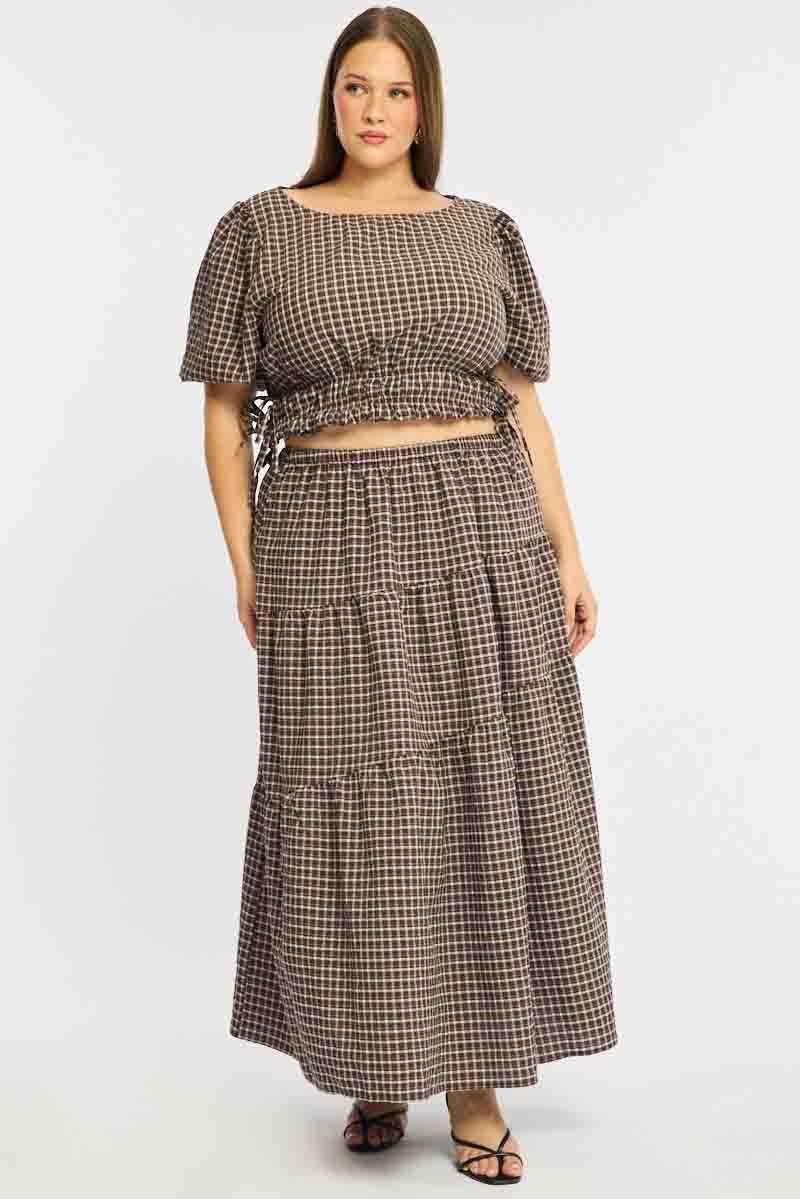 Brown Check Maxi Skirt Plaid - Image 4