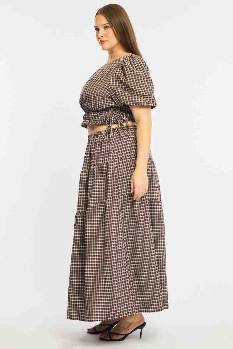 Brown Check Maxi Skirt Plaid - Image 5