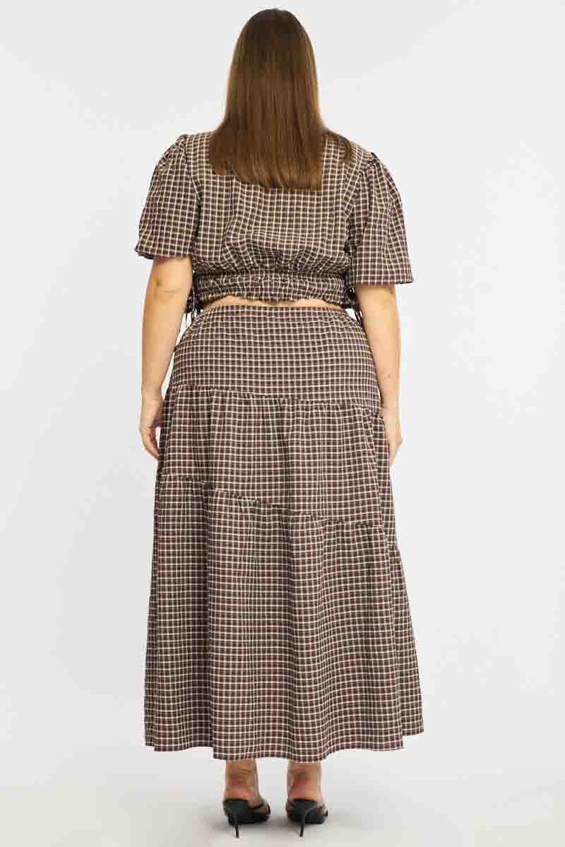 Brown Check Maxi Skirt Plaid - Image 6