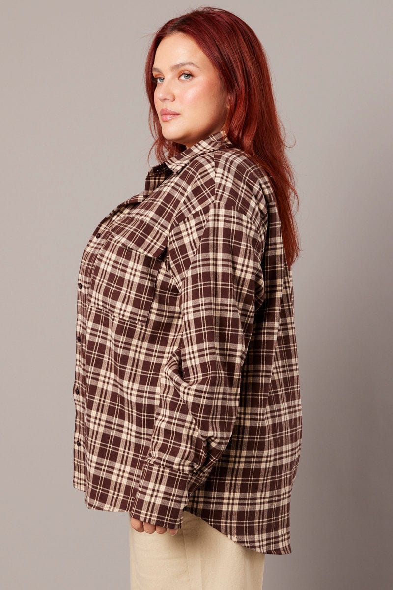 Brown Check Relaxed Shirt Long Sleeve - Image 5