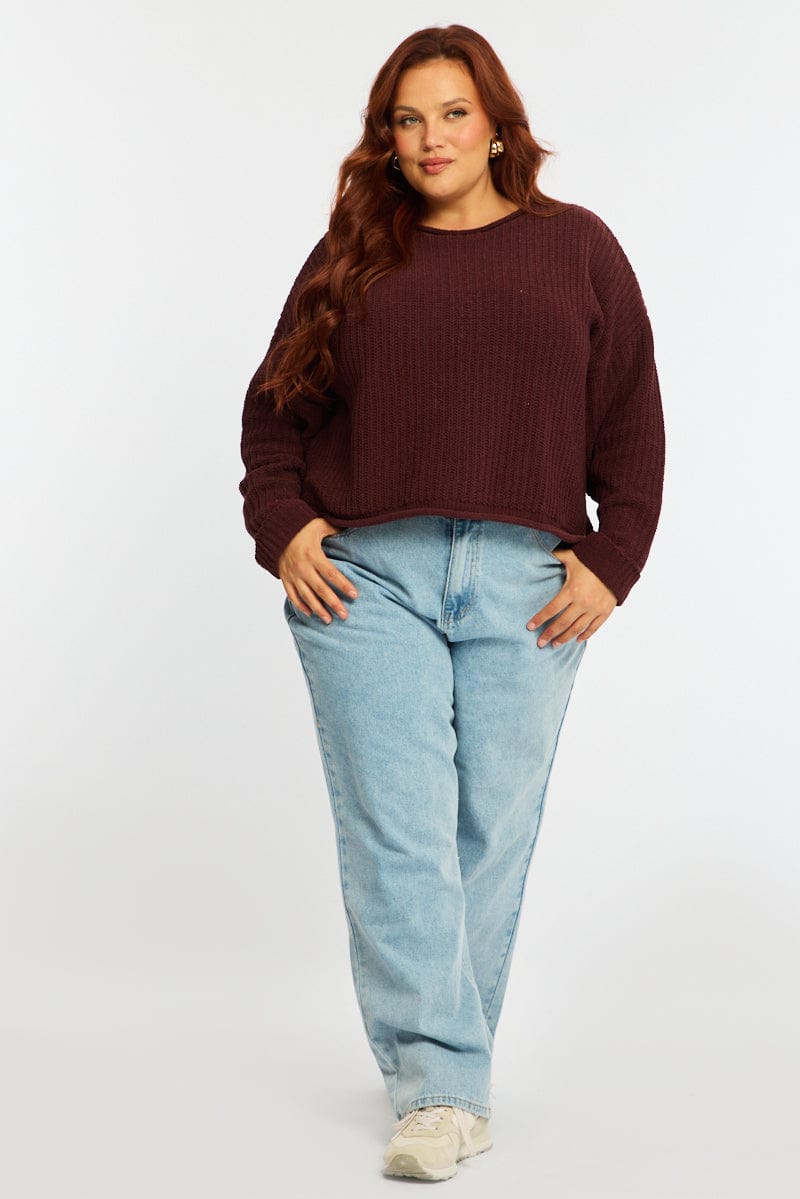 Brown Chenille Knit Jumper Long Sleeve - Image 3