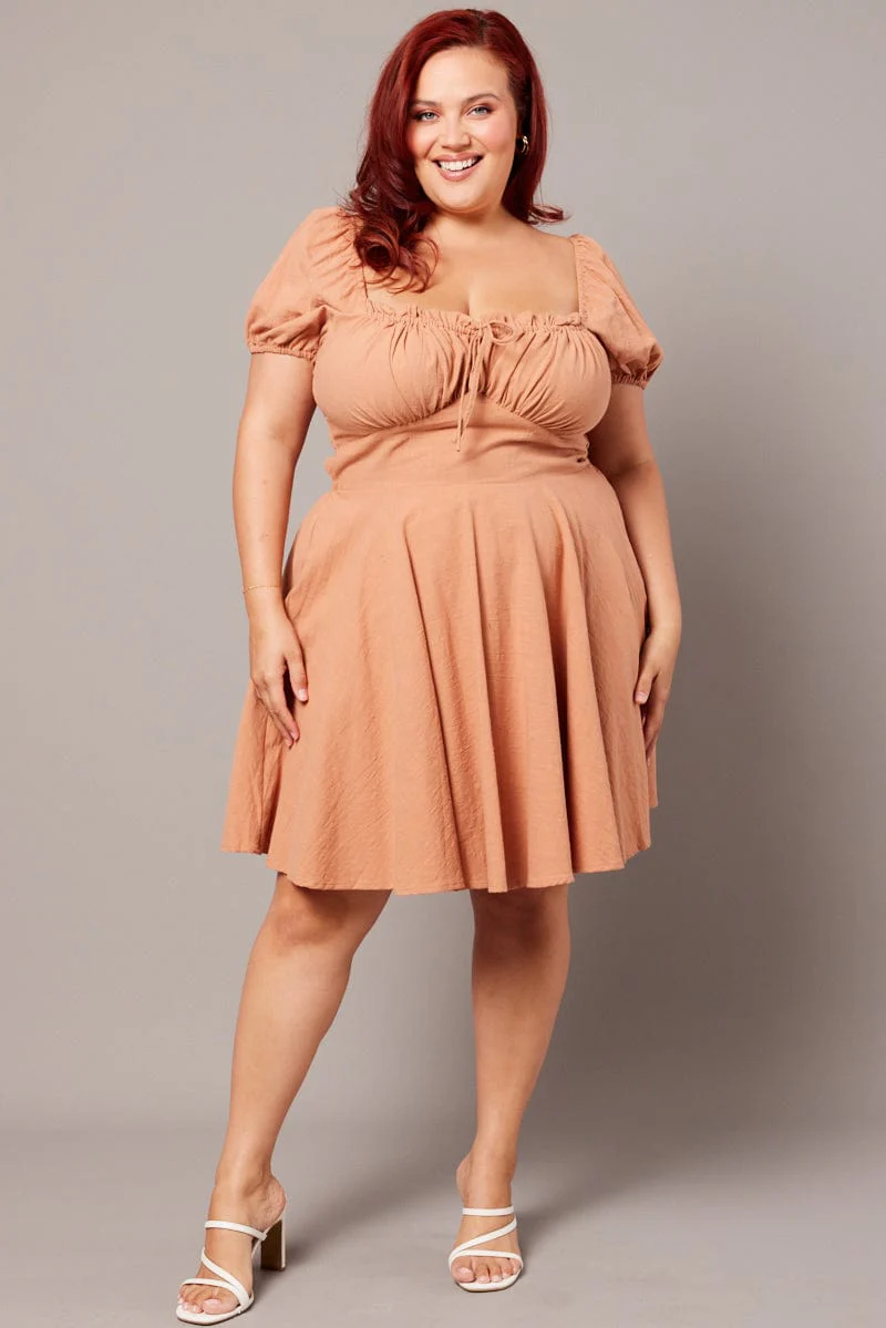 Brown Corset Puff Sleeve Mini Dress - Image 2