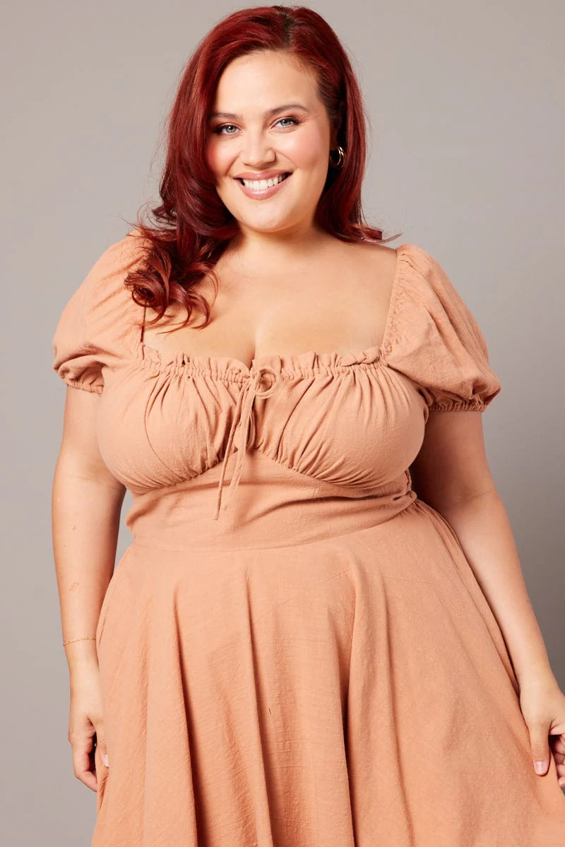 Brown Corset Puff Sleeve Mini Dress - Image 3