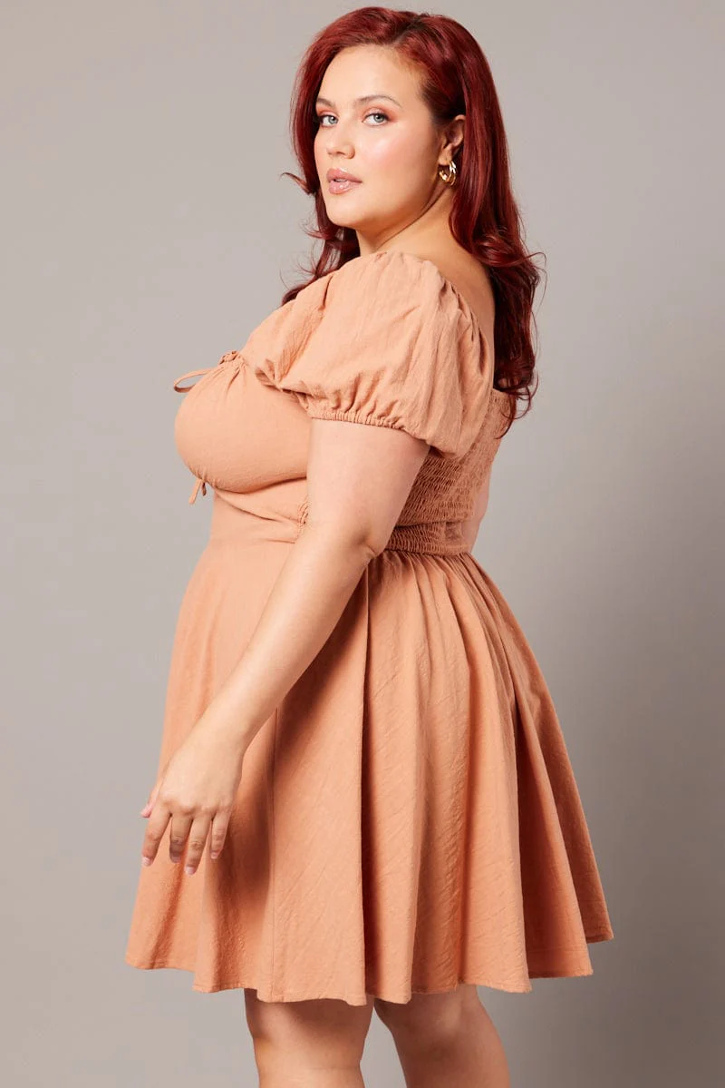 Brown Corset Puff Sleeve Mini Dress - Image 4