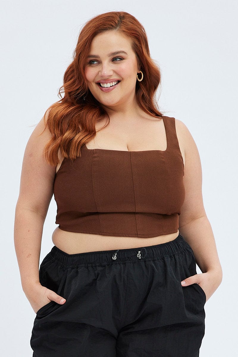 Brown Corset Top Sleeveless Crop - Image 3
