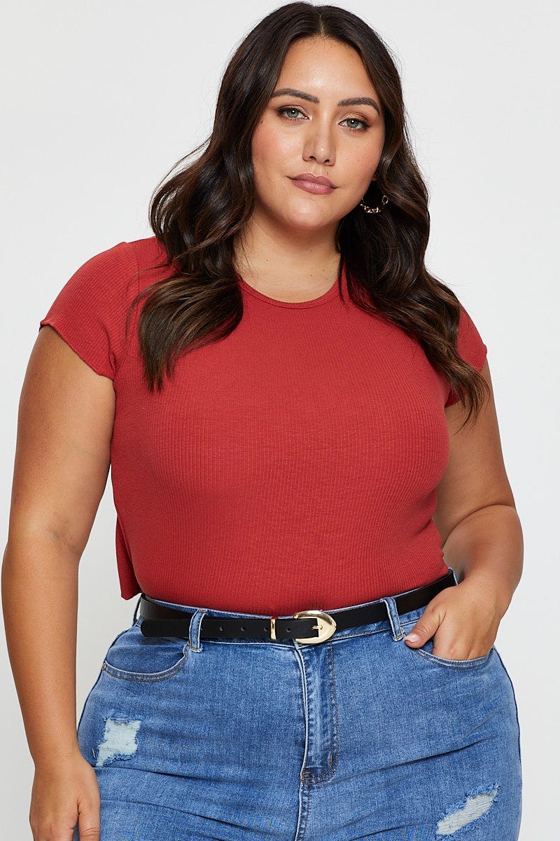Brown Cotton T-shirt Crew Neck Short Sleeve Rib - Image 3