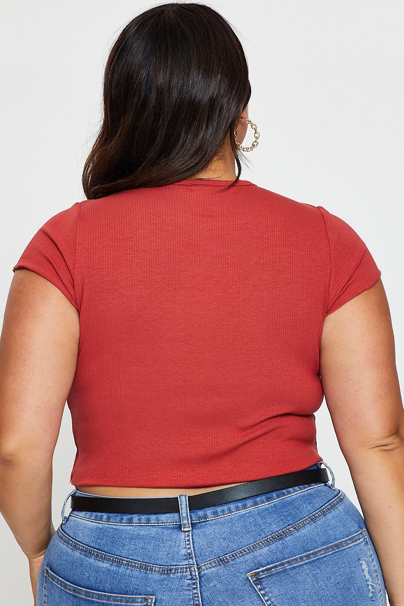 Brown Cotton T-shirt Crew Neck Short Sleeve Rib - Image 5