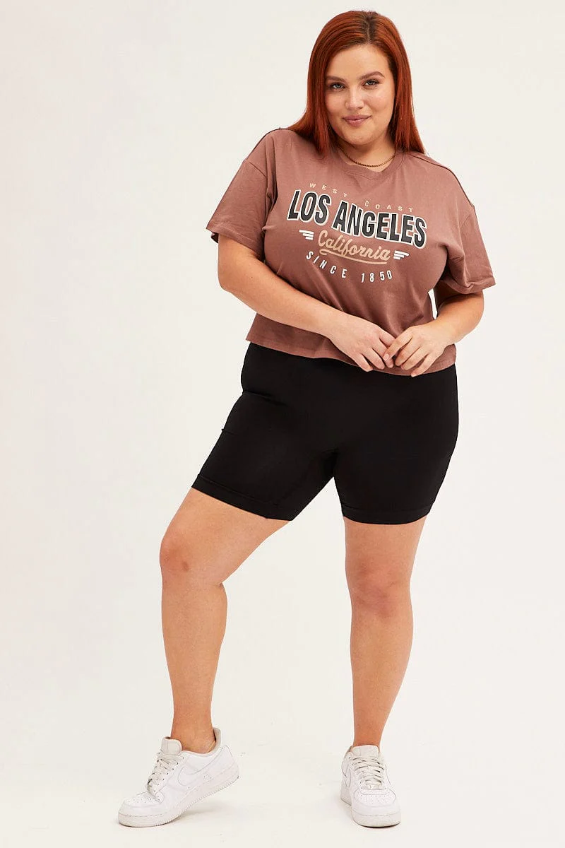 Brown Cotton T-shirt Embroidered Los Angeles - Image 2