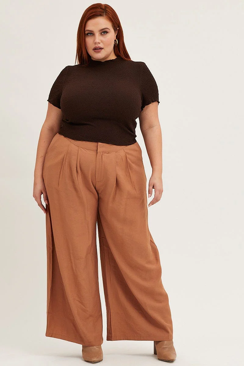 Brown Crew Neck Short Sleeve Textured T-shirt - Image 2