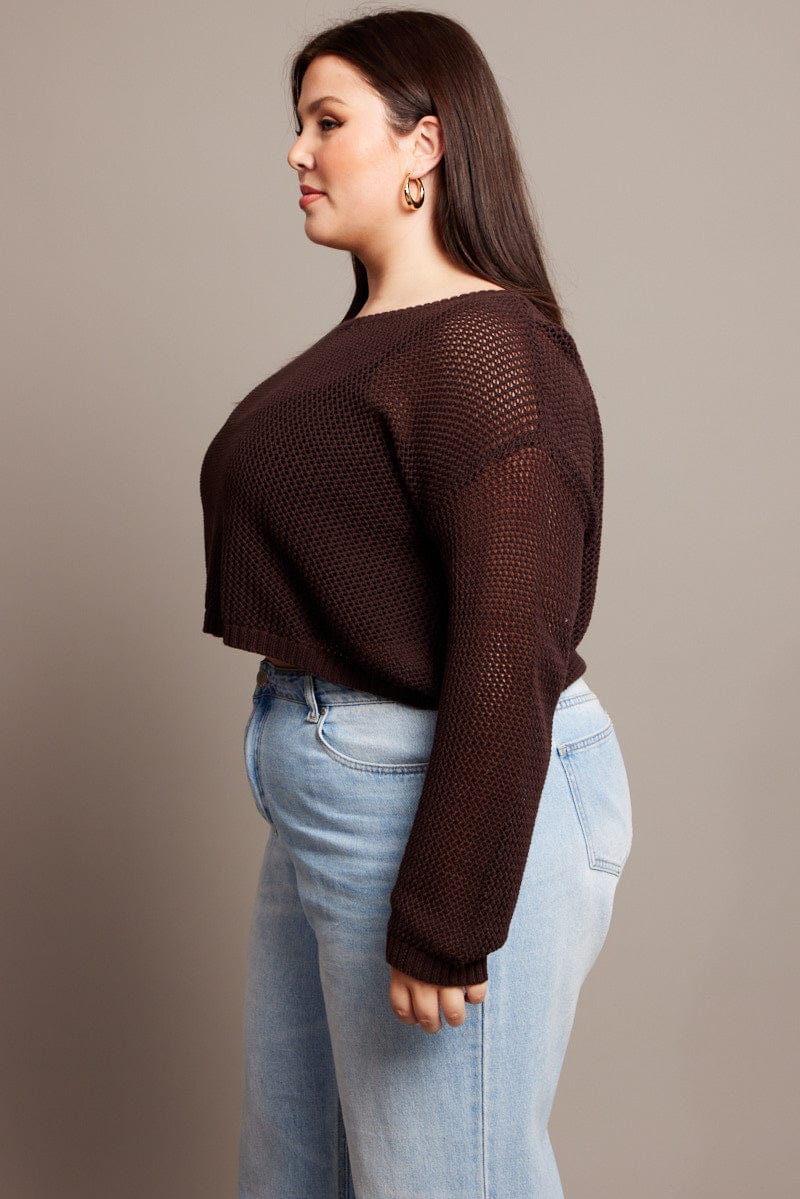 Brown Crochet Knit Jumper Crew Neck - Image 4