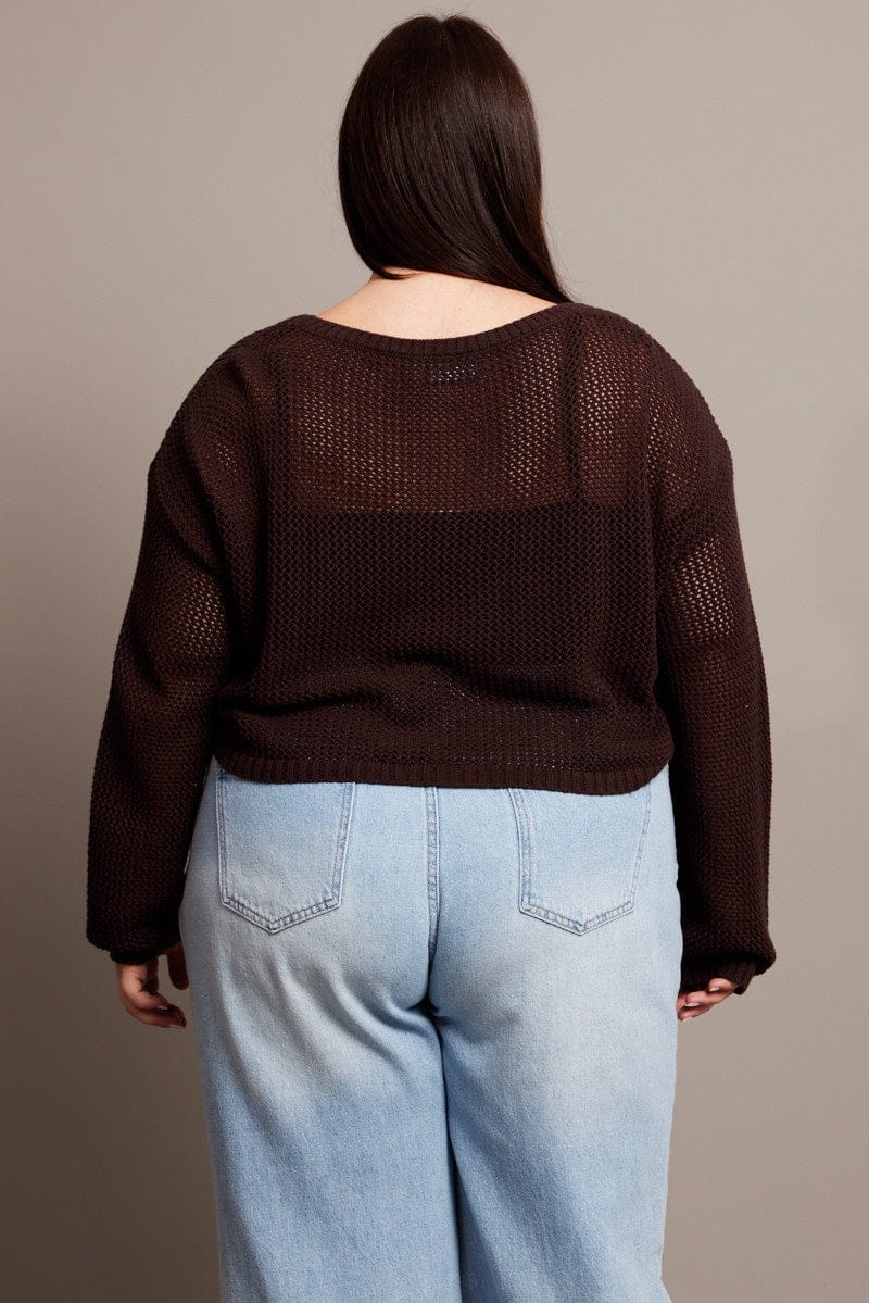 Brown Crochet Knit Jumper Crew Neck - Image 5