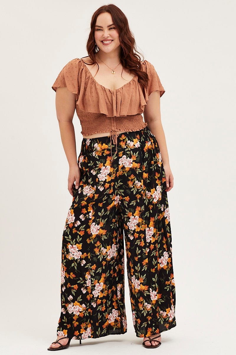 Brown Crop Top Short Sleeve Frill - Image 2
