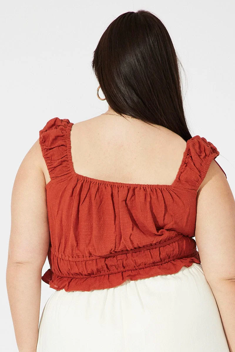 Brown Crop Top Short Sleeve Ruched - Image 5